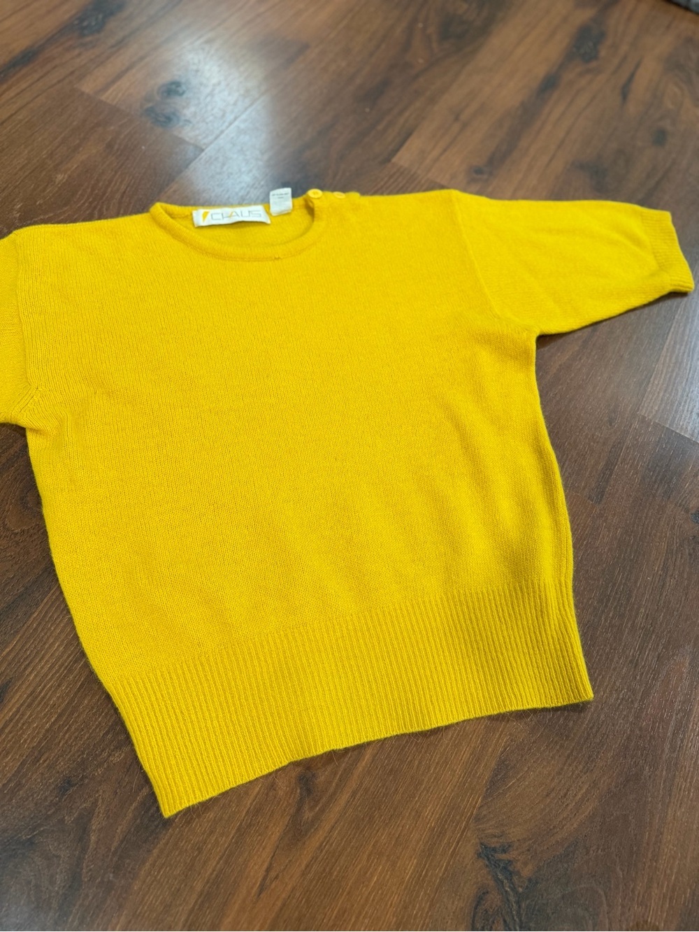 CHAUS vintage angora lambswool blend sweater short sleeve Sz M mustard color